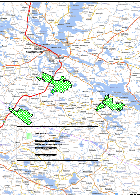 kuusamon yhteismetsä kartta Kuusamon yhteismetsä Day licence 2019 Spring, Small game 